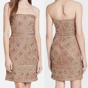 Adrianna Papell- Buff Blush Pink Embellished Strapless Mini Dress Size 2 NWT